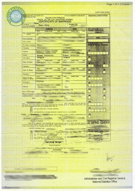 Philippine Marriage Certificate