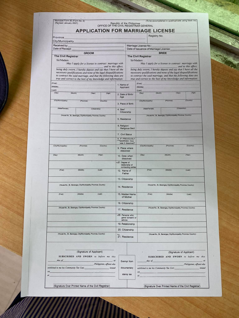 Philippine Marriage License