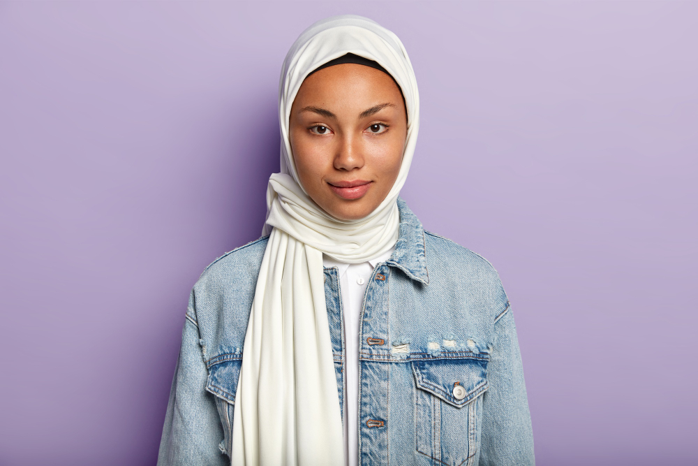 a woman wearing white hijab