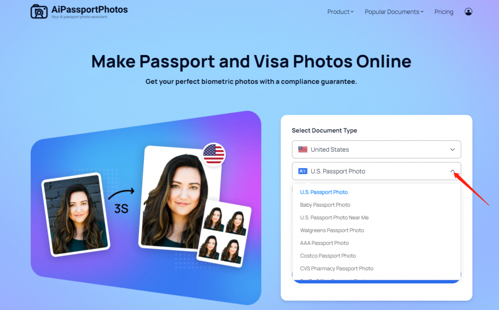 selecting document type when using AiPassportPhotos