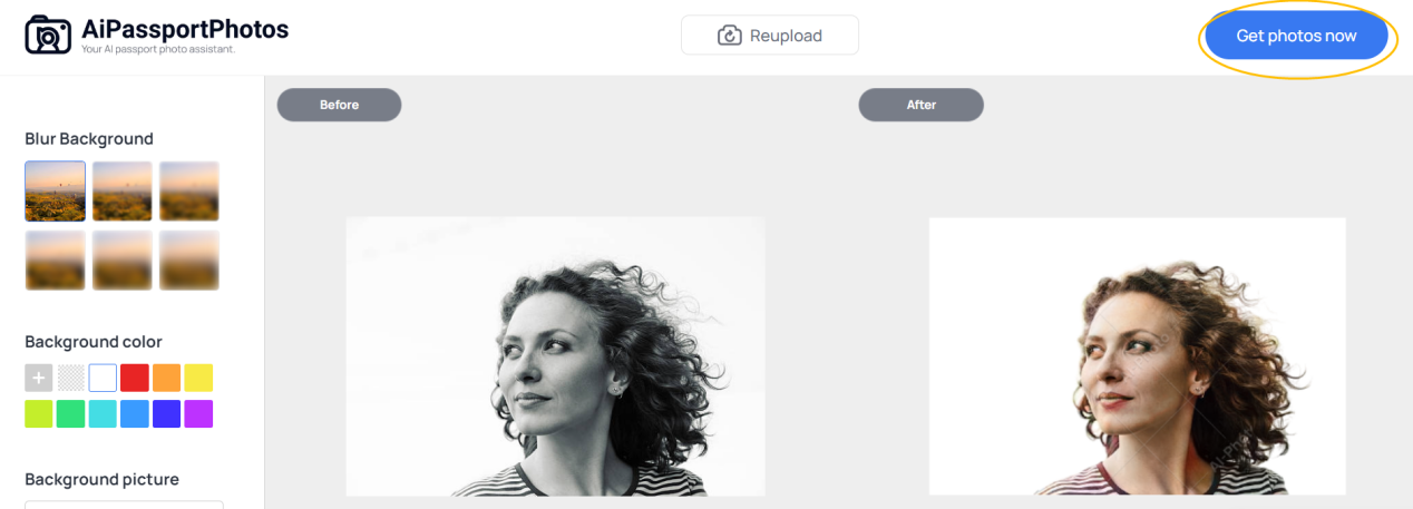 Colorizing black and white photos on AiPassportPhotos - Step 2