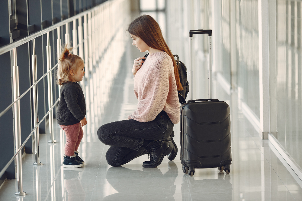 mother with daughter at the airport