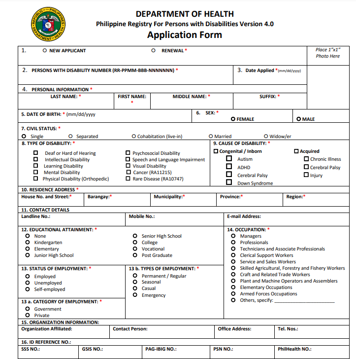 PWD ID application form