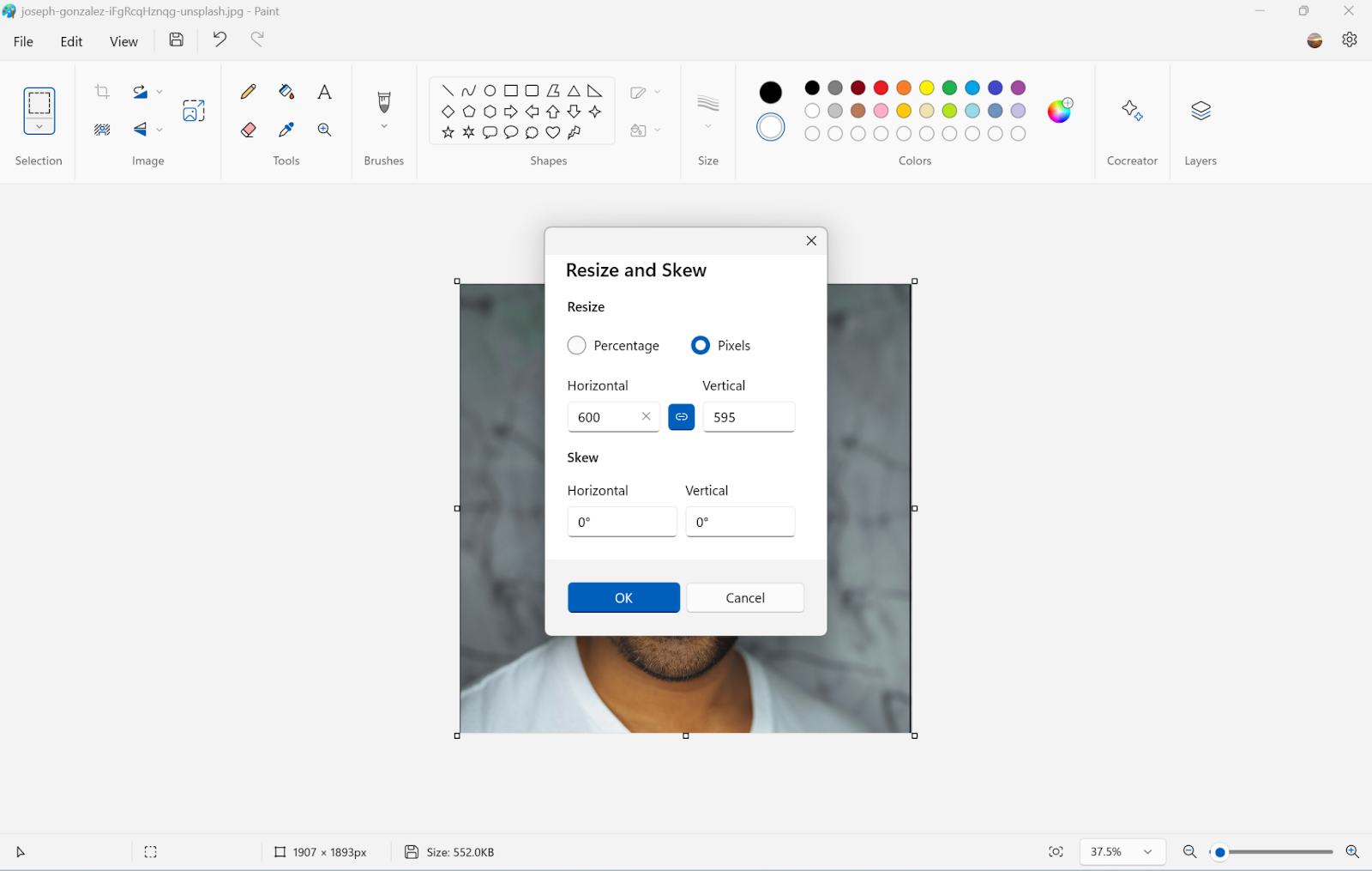 change photo pixel on Microsoft Paint