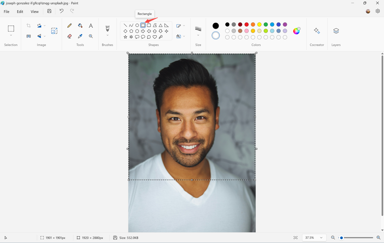 select rectangle on Microsoft Paint