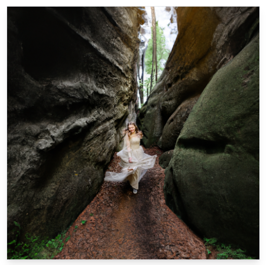 a girl walking in the forest