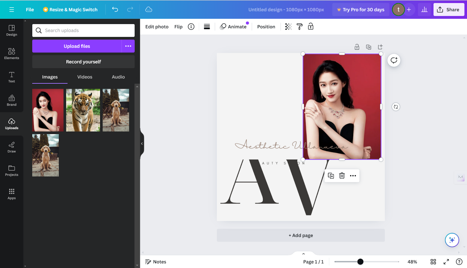 editing photos on canva