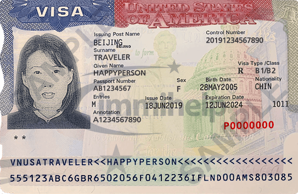 Sample U.S.A. Non-Immigrant Visa