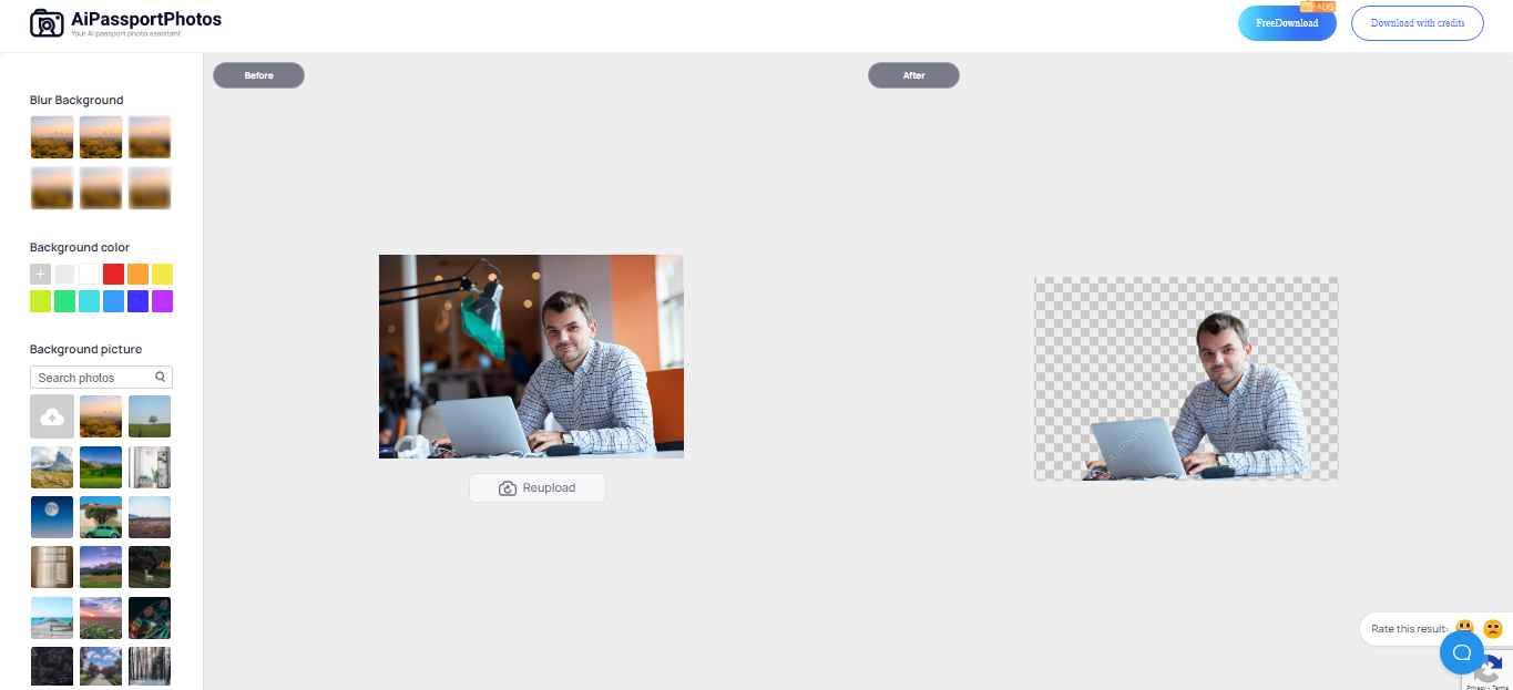 remove background on AiPassportPhotos
