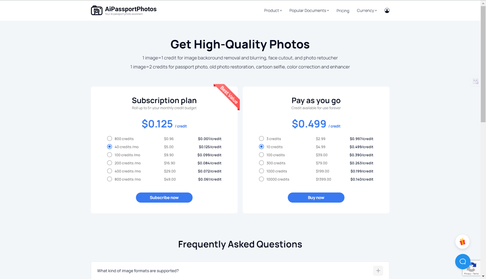 AiPassportPhotos Subscription plan