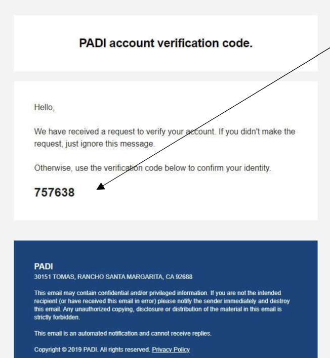 padi account verification code