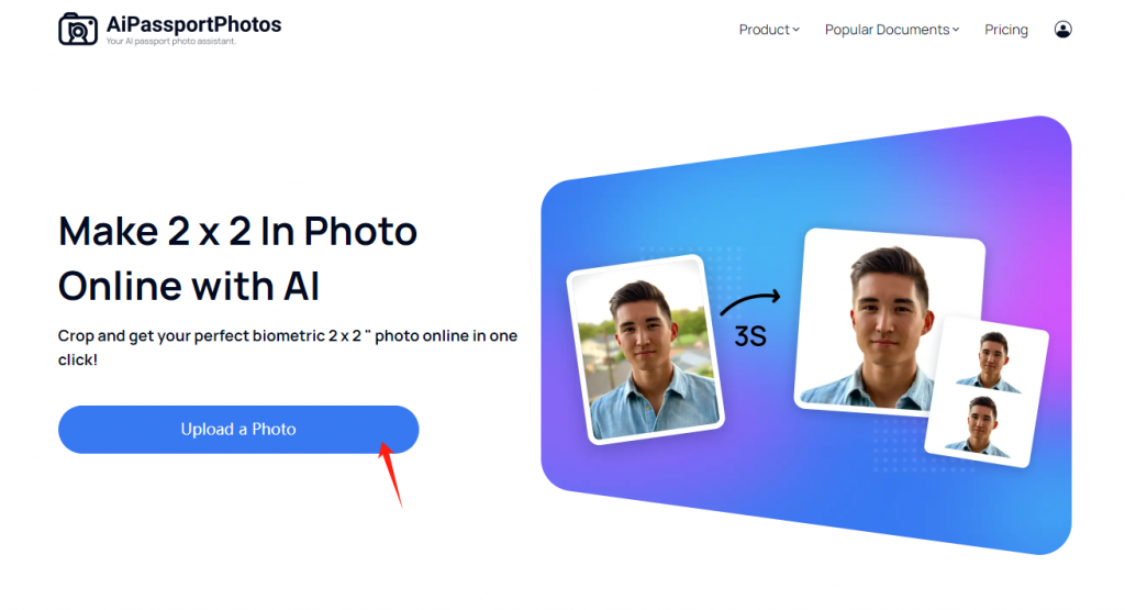 make 2x2 photos online using AiPassportPhotos