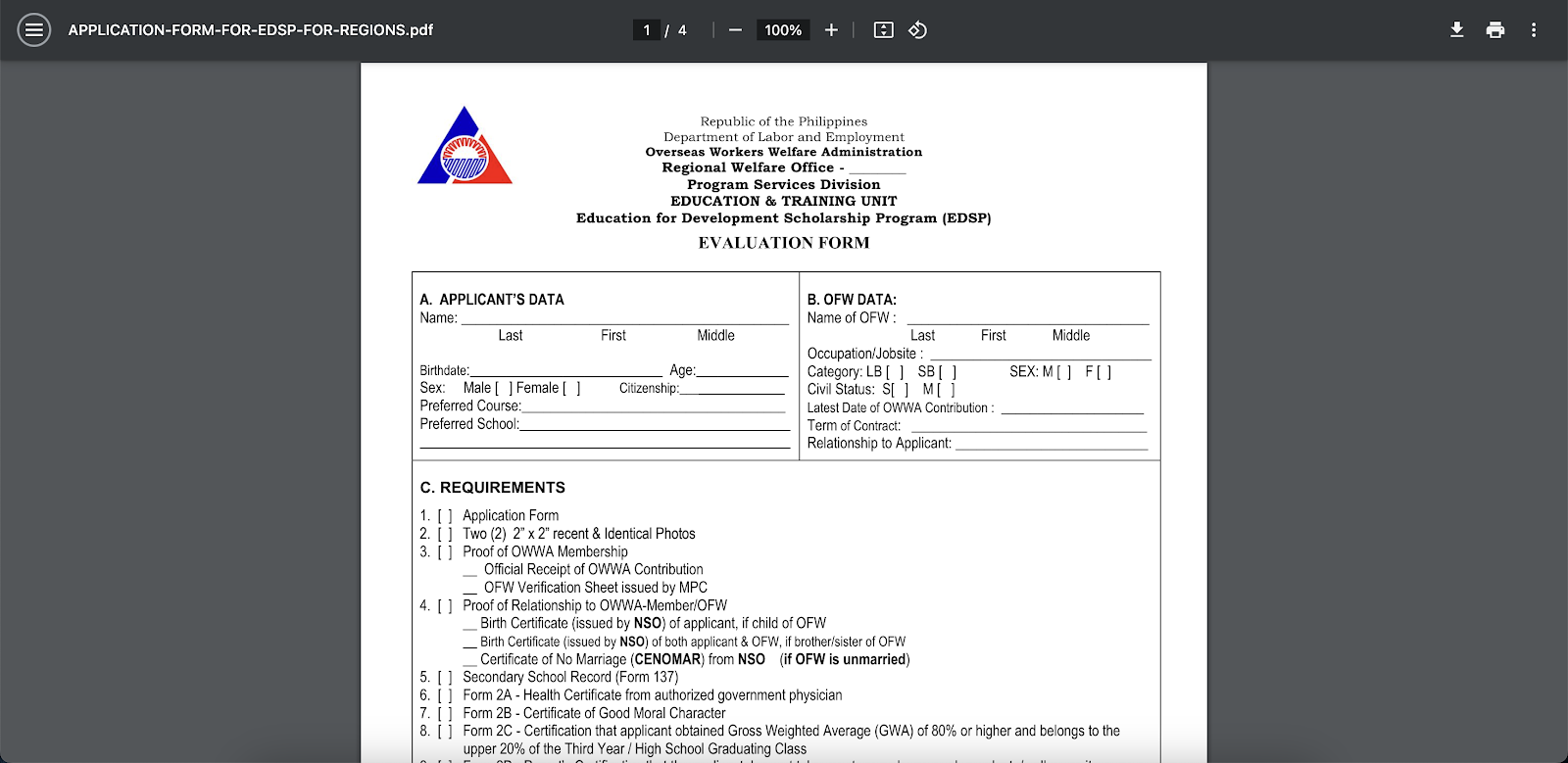 application form