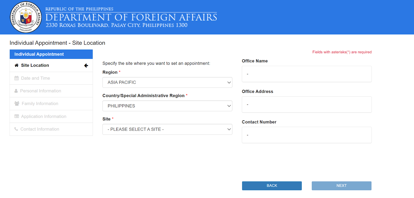 choose the location where you want to renew the passport