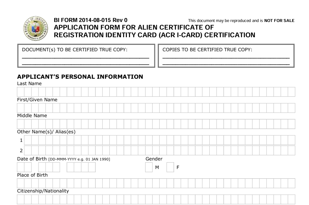 ACR I-Card Application form