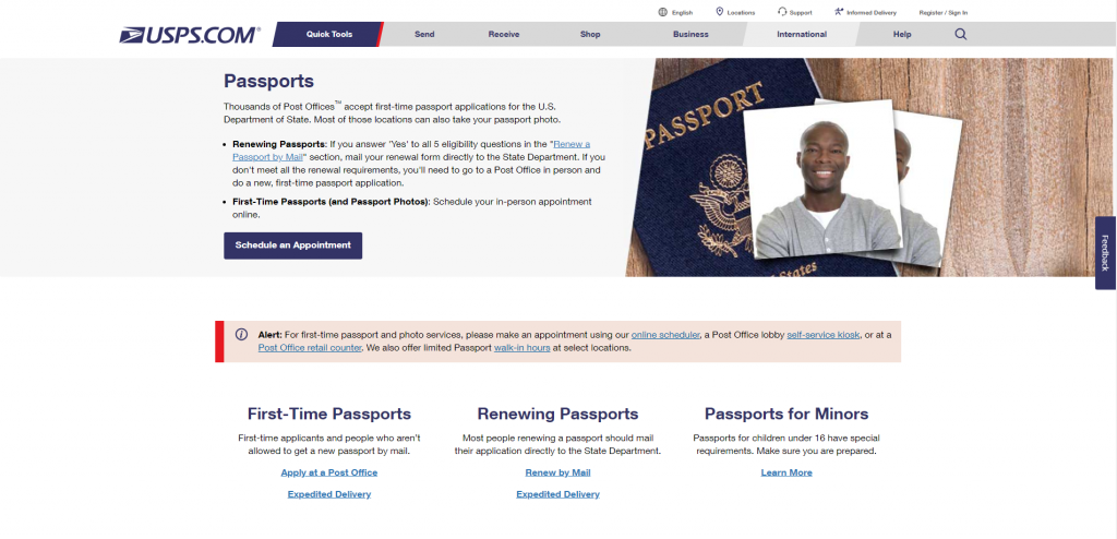 schedule USPS passport appointment