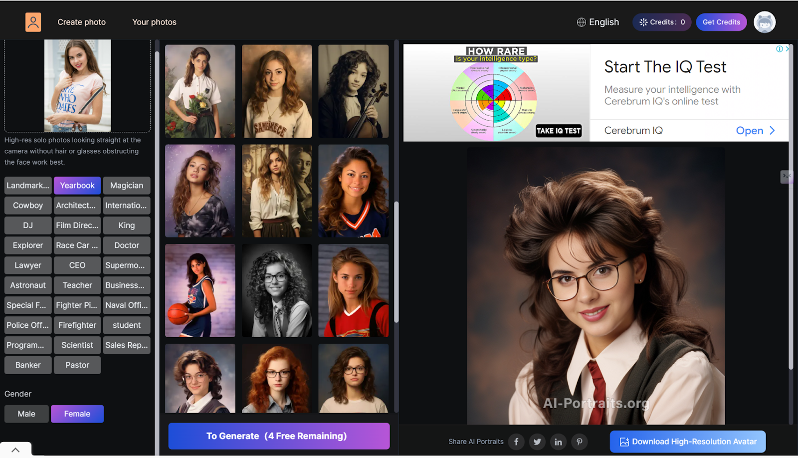 ai yearbook photos made by AI Portraits