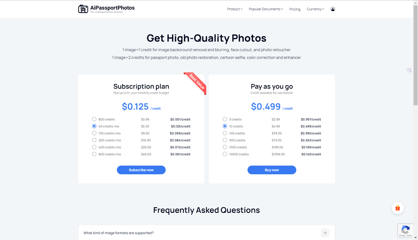 AiPassportPhotos pricing plans