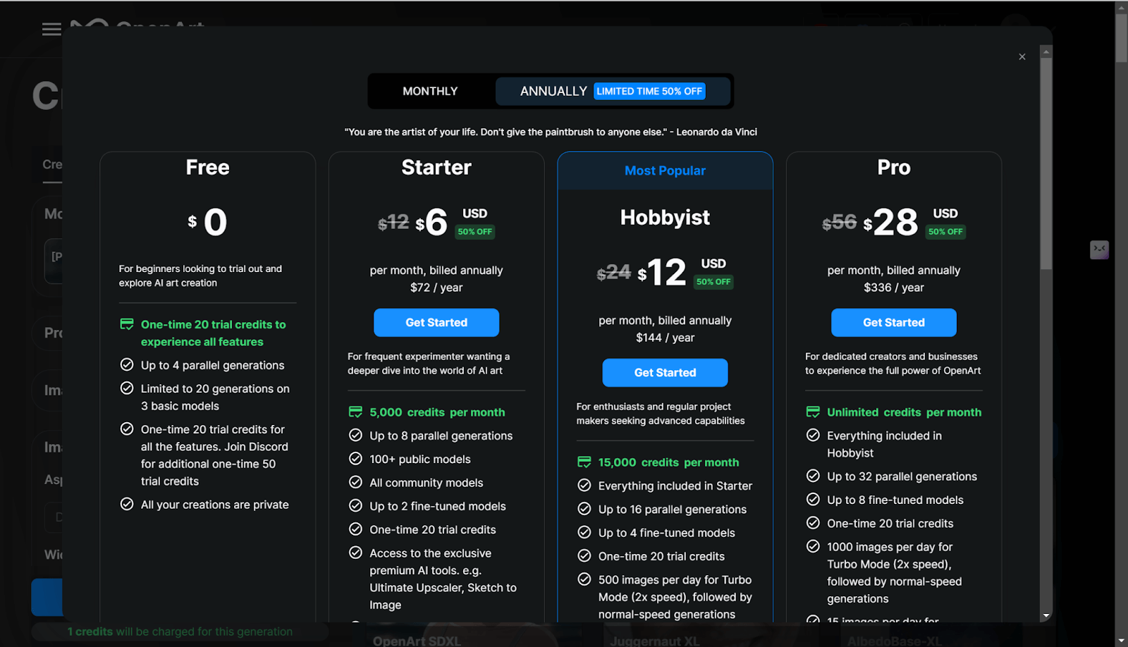 OpenArt pricing