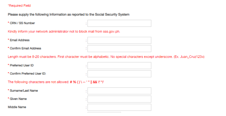 register a new account on SSS member portal