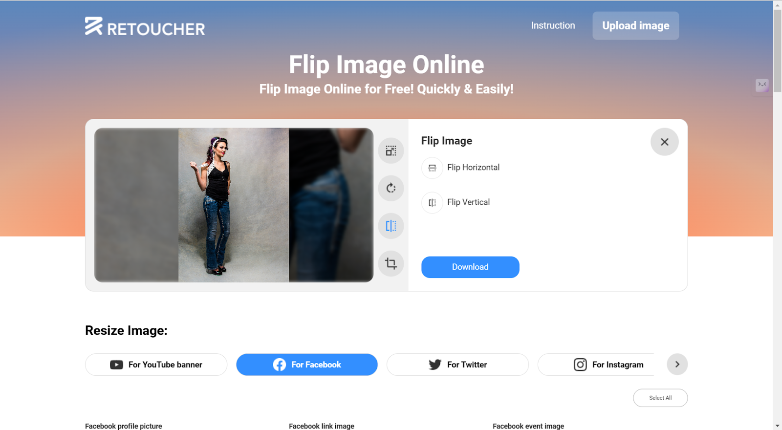 flip images on Retoucher Online