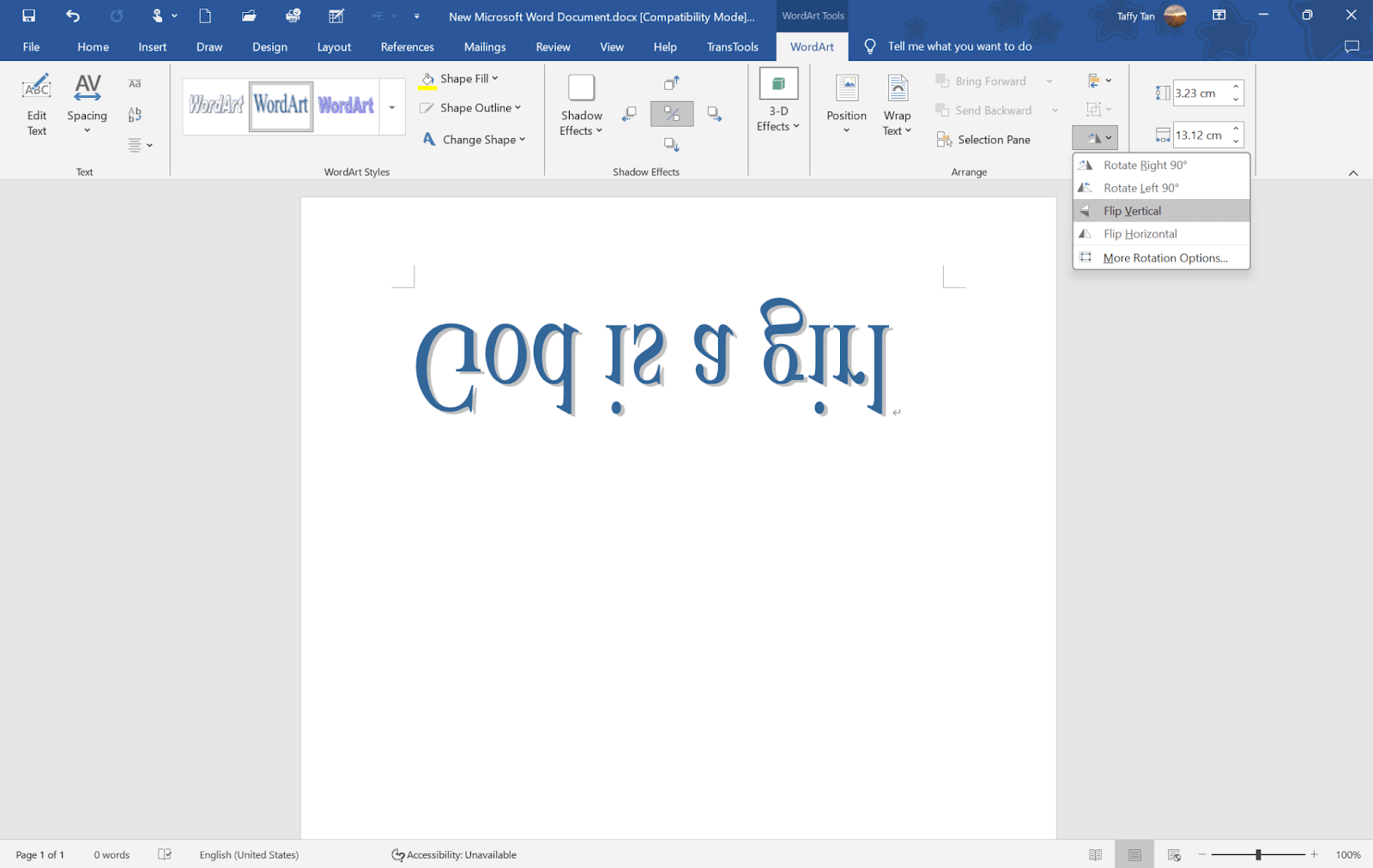 Flip Horizontal and Flip Vertical in word