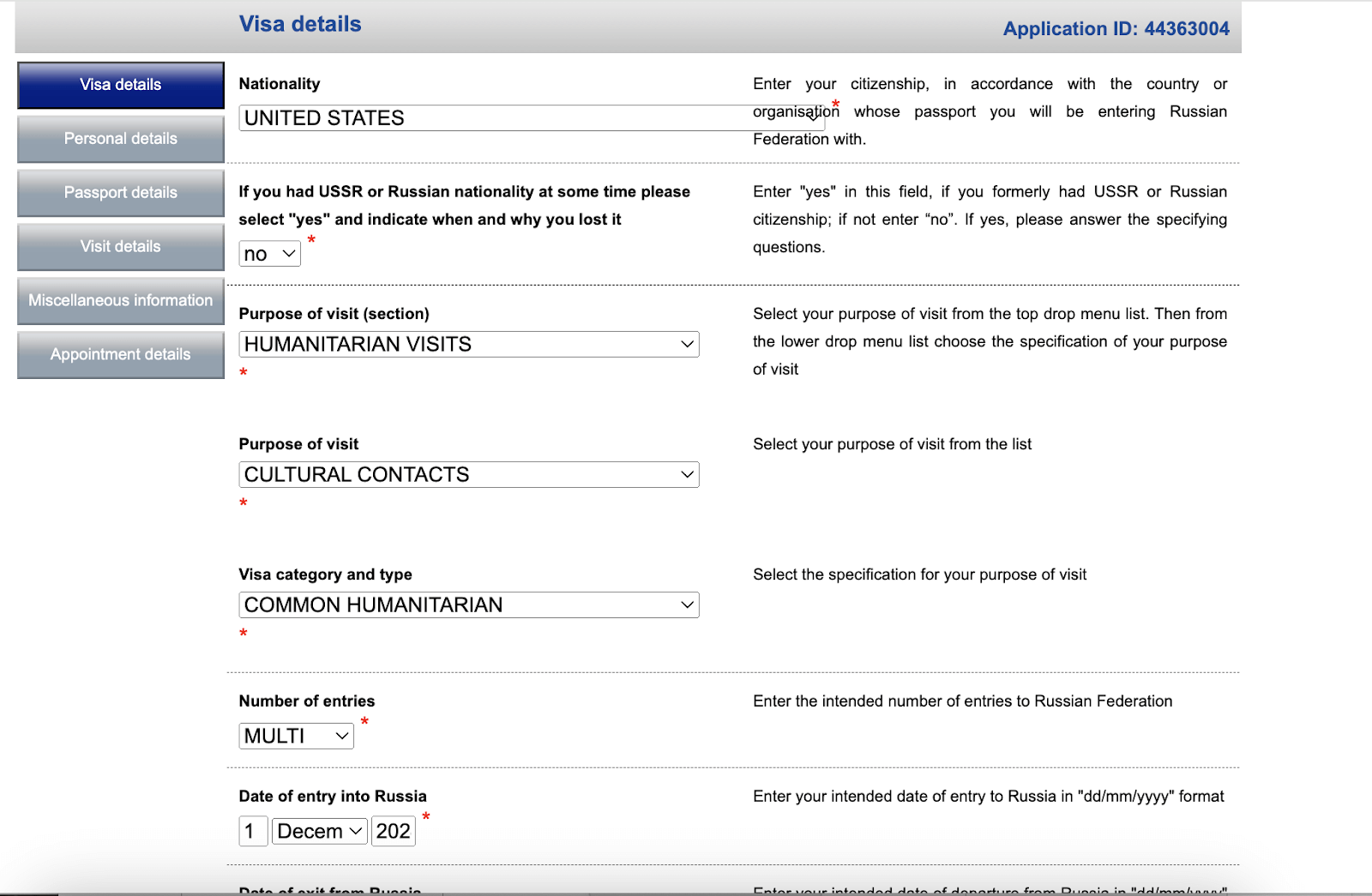 fill out your visa details