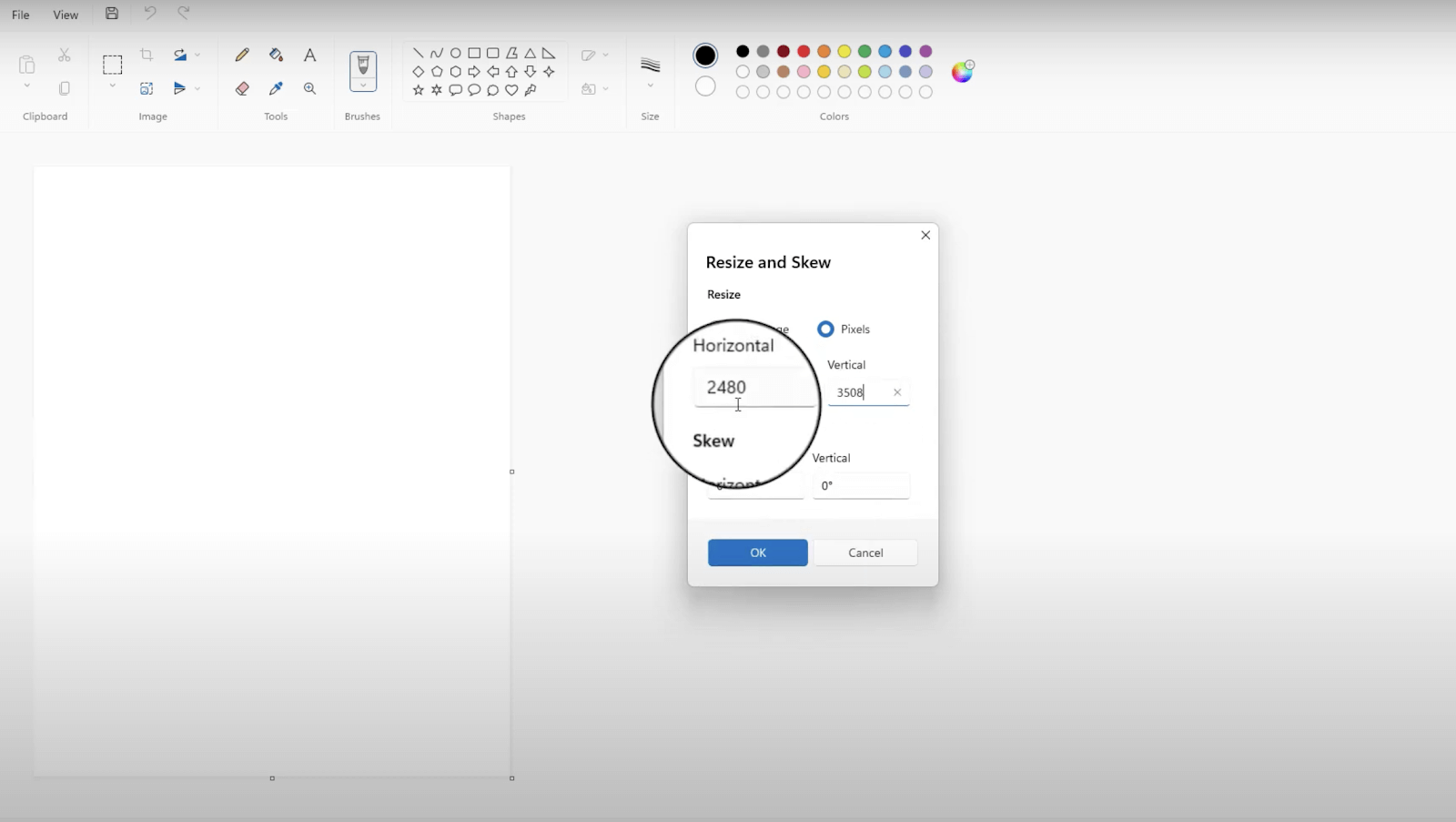 resize documents on Microsoft Paint