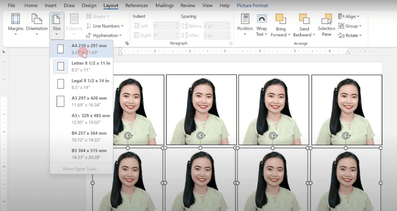 layout pictures on Microsoft Word