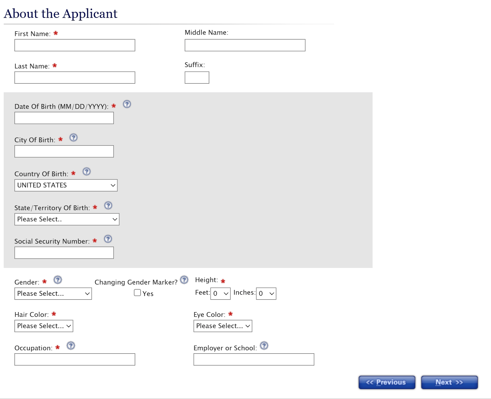 fill out information about the applicant