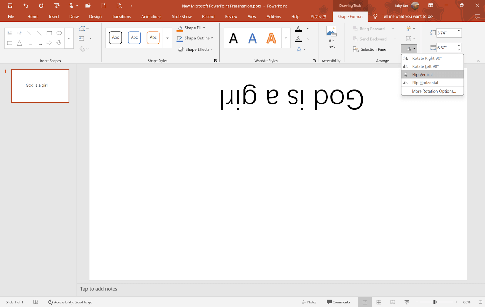 Flip Horizontal and Flip Vertical text in powerpoint