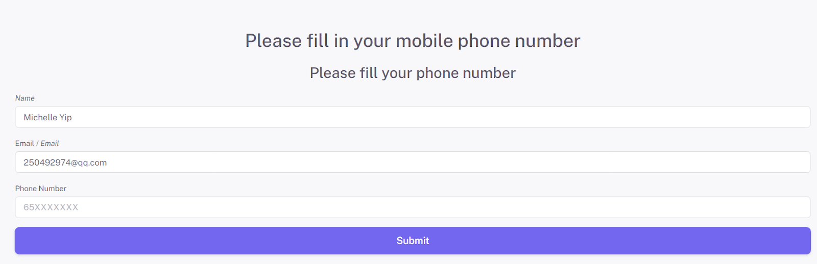 fill in your mobile phone number