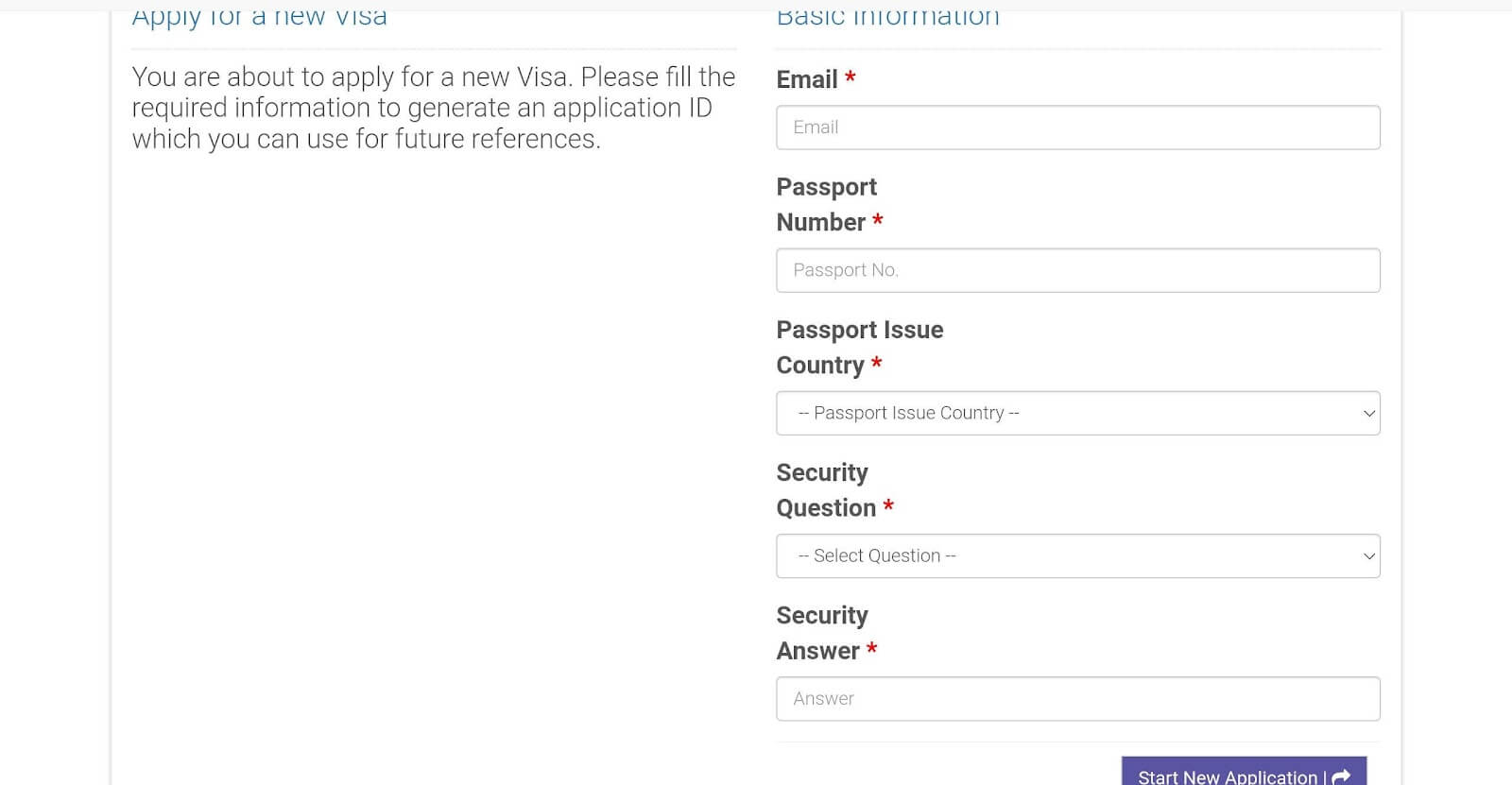 enter your basic information and passport number