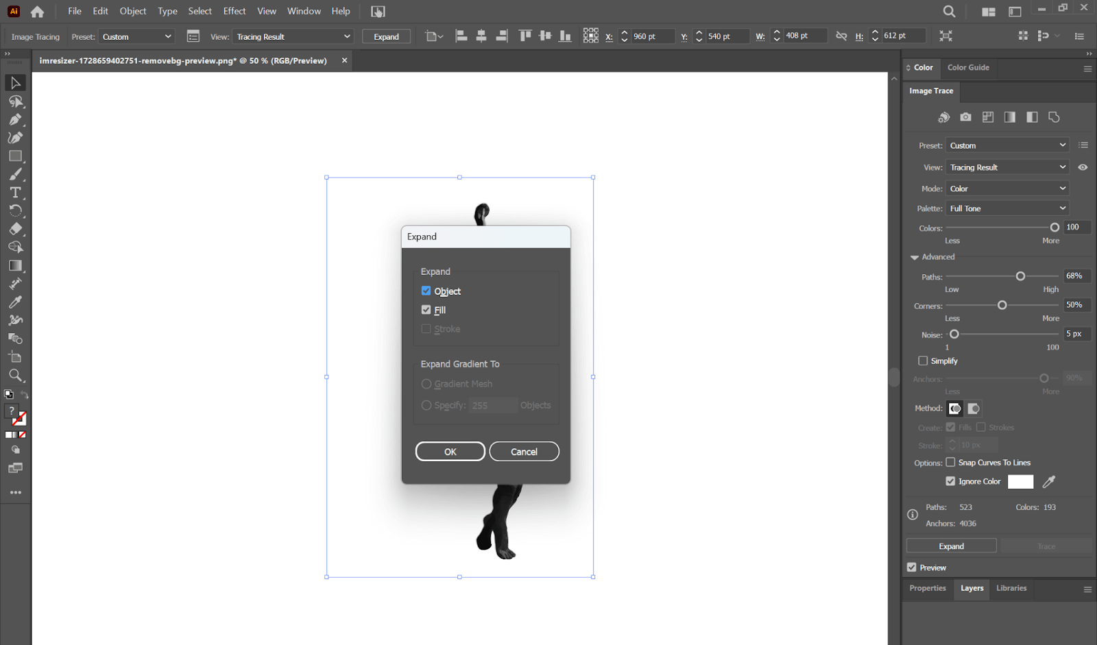 expand the image on Illustrator