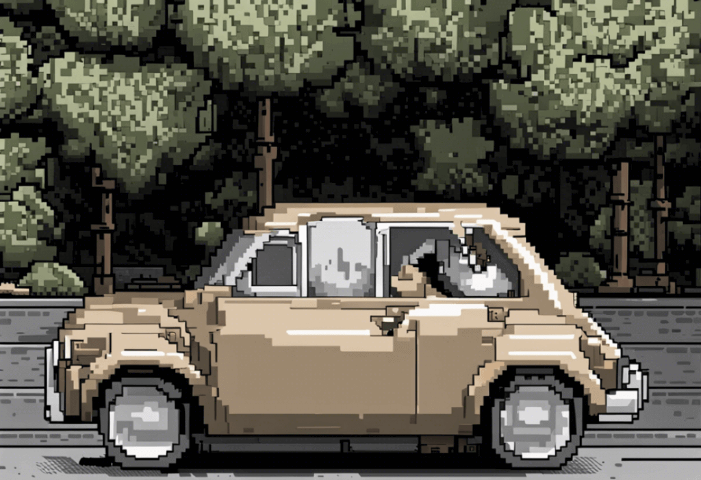 a brown pixel car