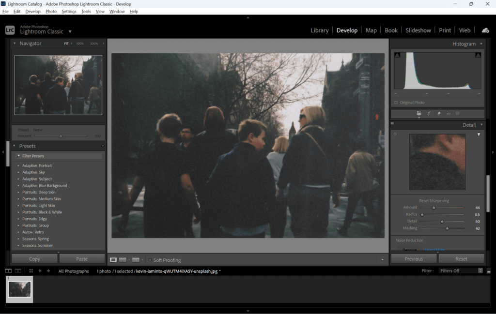 adjust masking and sharpening on lightroom