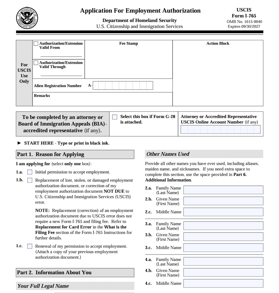 application for employment authorization