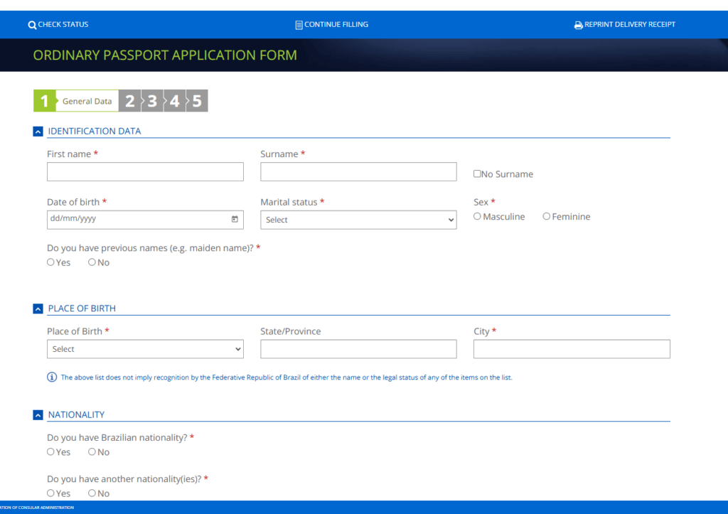 brazilian passport renewal application form