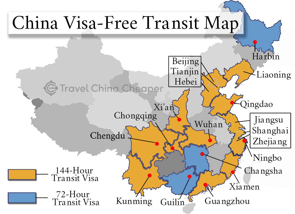 china visa free transit map