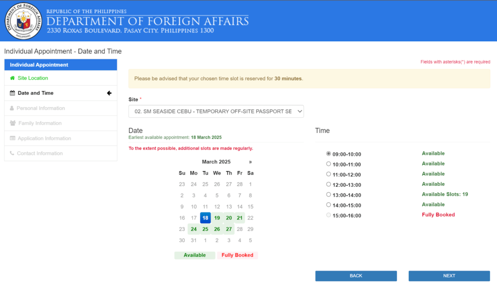 choose a date on philippine passport appointment system