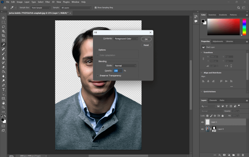 edit the new layer on photoshop