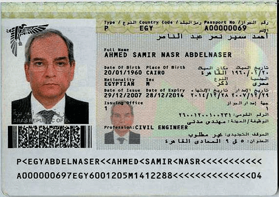 egyptian passport inner page