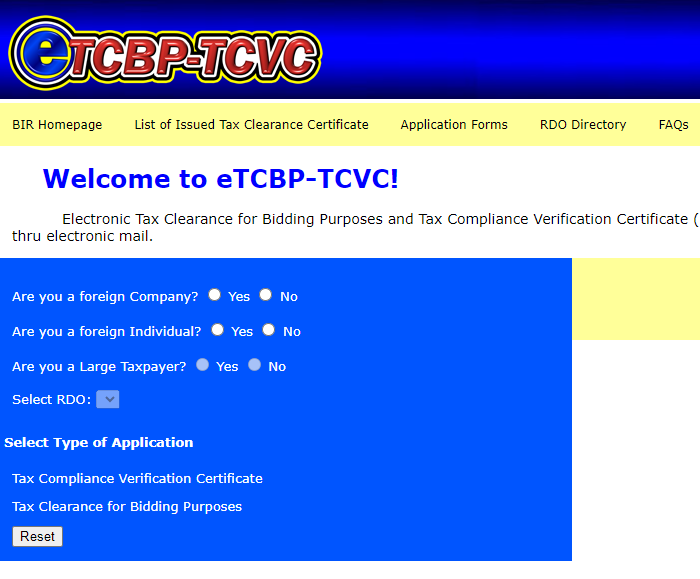 Sworn Application Form for Tax Clearance