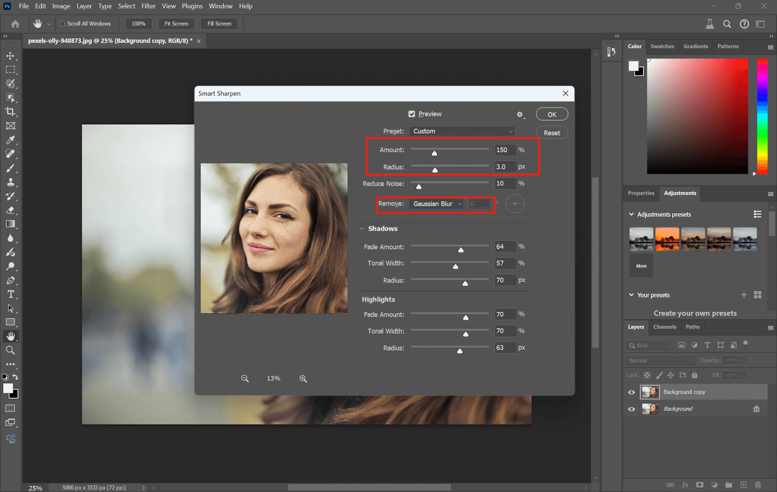 Smart Sharpen on photoshop