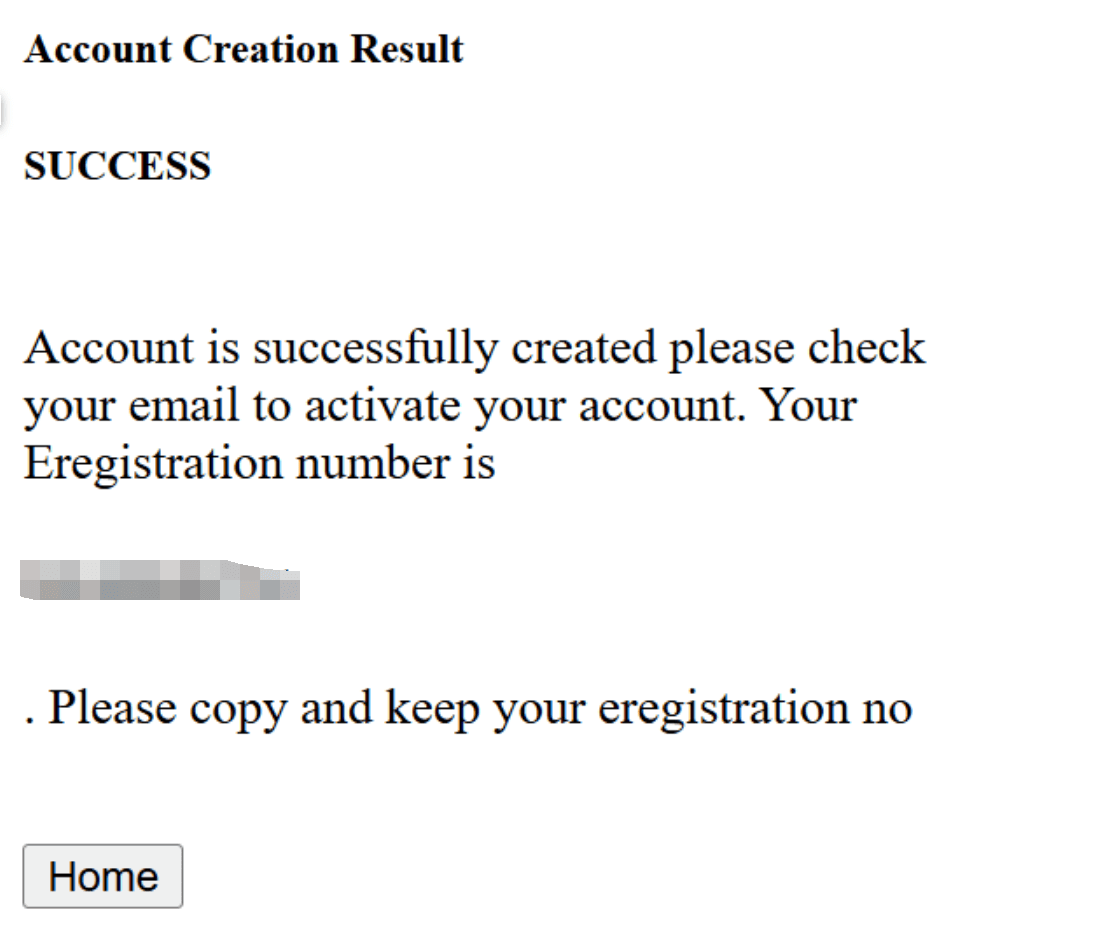 account creation result