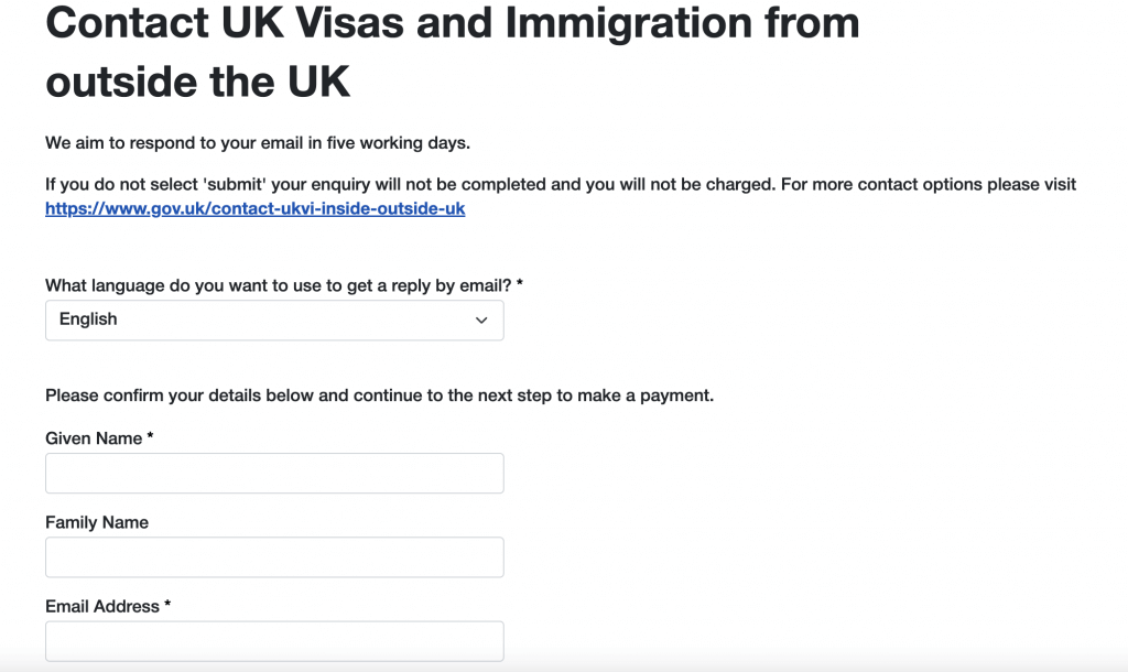 Contact UK Visas and Immigration from
outside the UK