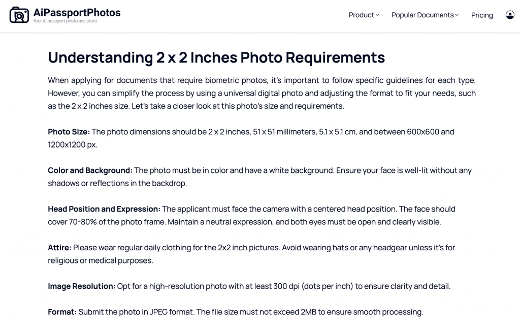 2x2 inch photo requirements