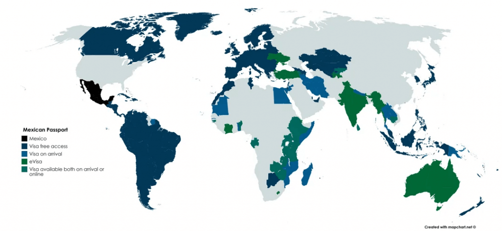 mexican passport visa free country map