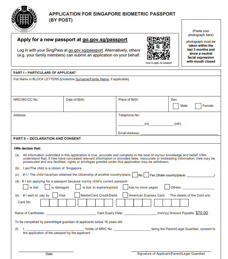 APPLICATION FOR SINGAPORE BIOMETRIC PASSPORT