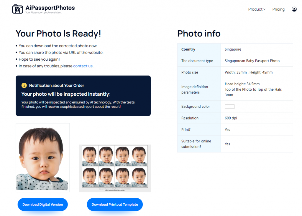 get singaporean baby passport photos online